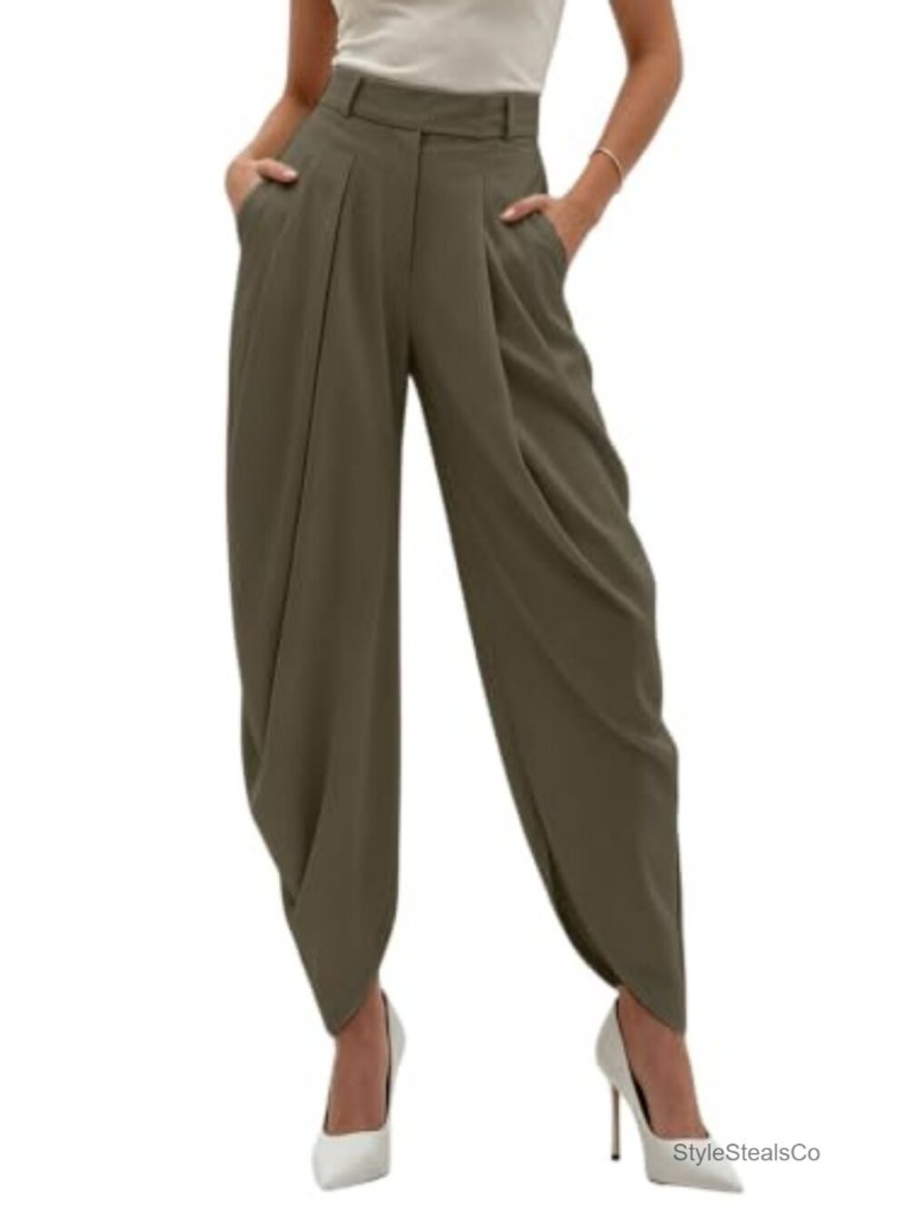 Women's High Waisted Wide Leg Pleated Palazzo Pants Baggy Casual Work Trousers